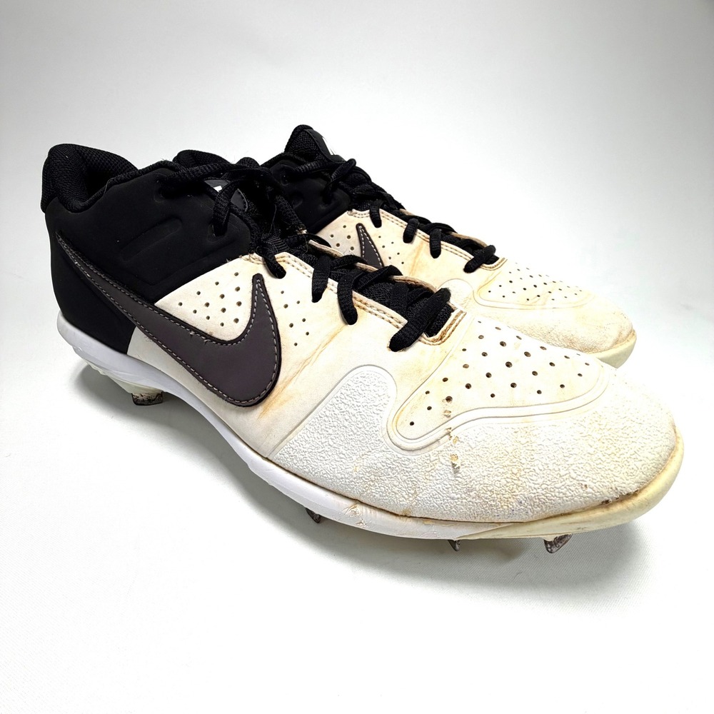Nike A01960-102‎ Baseball Cleats Mens 11.5 Metal Spikes White Black